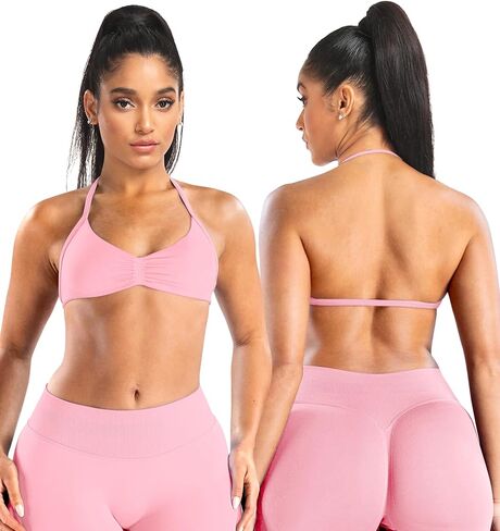 Impact Strappy Sports Bras for Women Workout Padded Wireless Halter Gym Yoga Womens Sports Bras with Removable Cups in Kuwait