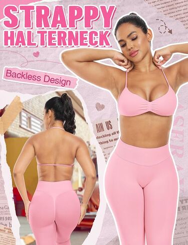 Impact Strappy Sports Bras for Women Workout Padded Wireless Halter Gym Yoga Womens Sports Bras with Removable Cups in Kuwait