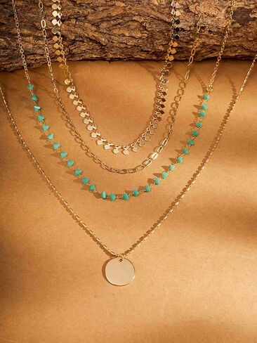 MINACHI Vintage Boho Multi-Layered Chain Choker Dainty Necklace with Created Turquoise Bead and Coin Pendant, Boho Fashion Statement Jewelry Gift for Women in Saudi Arabia