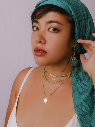 MINACHI Vintage Boho Multi-Layered Chain Choker Dainty Necklace with Created Turquoise Bead and Coin Pendant, Boho Fashion Statement Jewelry Gift for Women in Saudi Arabia