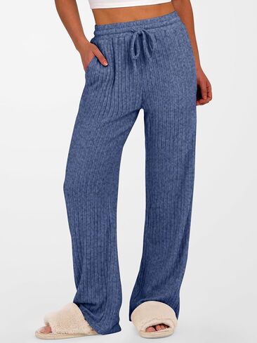 anrabess womens مضلعة متماسكة صالة الساق المستقيمة سراويل بيجاما سروال غير رسمية سقوط سقوط سقوط فضفاضة in Kuwait