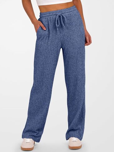 anrabess womens مضلعة متماسكة صالة الساق المستقيمة سراويل بيجاما سروال غير رسمية سقوط سقوط سقوط فضفاضة in Kuwait