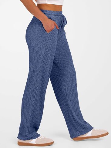anrabess womens مضلعة متماسكة صالة الساق المستقيمة سراويل بيجاما سروال غير رسمية سقوط سقوط سقوط فضفاضة in Kuwait