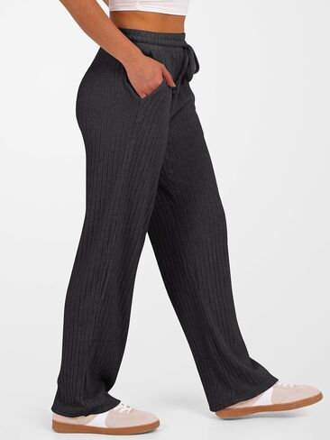 anrabess womens مضلعة متماسكة صالة الساق المستقيمة سراويل بيجاما سروال غير رسمية سقوط سقوط سقوط فضفاضة in Kuwait