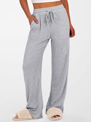 anrabess womens مضلعة متماسكة صالة الساق المستقيمة سراويل بيجاما سروال غير رسمية سقوط سقوط سقوط فضفاضة in Kuwait