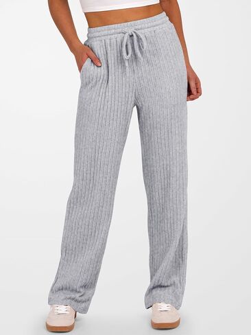 anrabess womens مضلعة متماسكة صالة الساق المستقيمة سراويل بيجاما سروال غير رسمية سقوط سقوط سقوط فضفاضة in Kuwait