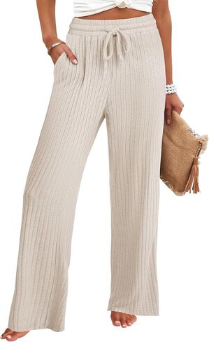 anrabess womens مضلعة متماسكة صالة الساق المستقيمة سراويل بيجاما سروال غير رسمية سقوط سقوط سقوط فضفاضة in Saudi Arabia