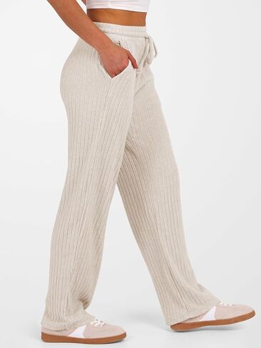 anrabess womens مضلعة متماسكة صالة الساق المستقيمة سراويل بيجاما سروال غير رسمية سقوط سقوط سقوط فضفاضة in Saudi Arabia