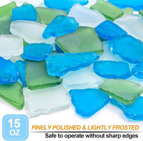 Keedolla 15 Oz Sea Glass Decor Tumbled Frosted Seaglass Pieces for DIY Crafts, Beach Sea Glass Craft for Jewelry, Christmas Tree, Wind Chimes Making - Cobalt Blue, White, Blue in Saudi Arabia