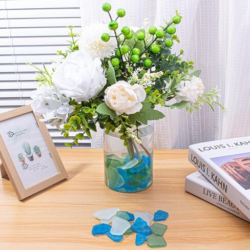 Keedolla 15 Oz Sea Glass Decor Tumbled Frosted Seaglass Pieces for DIY Crafts, Beach Sea Glass Craft for Jewelry, Christmas Tree, Wind Chimes Making - Cobalt Blue, White, Blue in Saudi Arabia