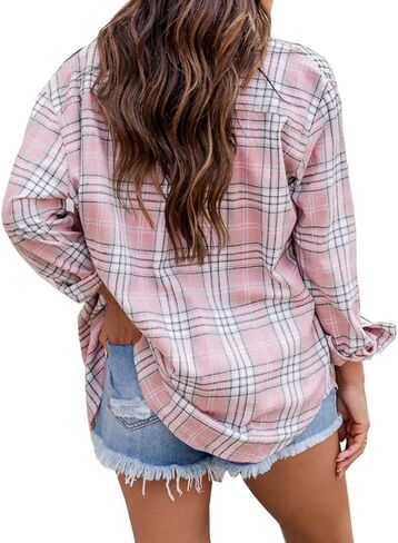 NUOREEL Women's Plaid Flannel Long Sleeve Button-Down Shirt in Kuwait