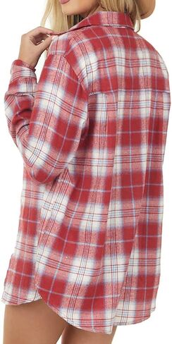 NUOREEL Women's Plaid Flannel Long Sleeve Button-Down Shirt in Kuwait
