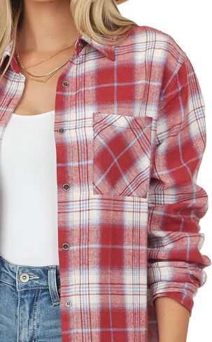 NUOREEL Women's Plaid Flannel Long Sleeve Button-Down Shirt in Kuwait