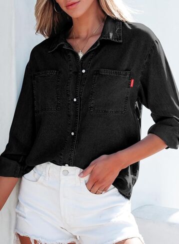 Sidefeel Women's Denim Shirts Button Down Jean Shacket Spring Outfit 2025 Long Sleeve Chambray Blouse Top in Saudi Arabia