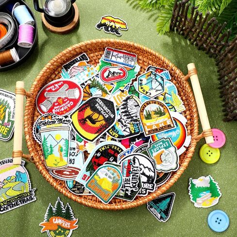 48 Pcs Camping Theme Iron on Patches Adventure Outdoor Mountain River Backpacking Sew on Patches Embroidered Applique for Jeans Jackets Clothes Backpack Cap DIY Crafts Sew Making in Kuwait
