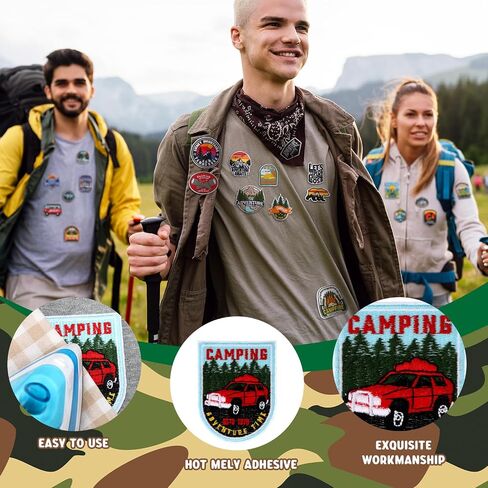 48 Pcs Camping Theme Iron on Patches Adventure Outdoor Mountain River Backpacking Sew on Patches Embroidered Applique for Jeans Jackets Clothes Backpack Cap DIY Crafts Sew Making in Kuwait