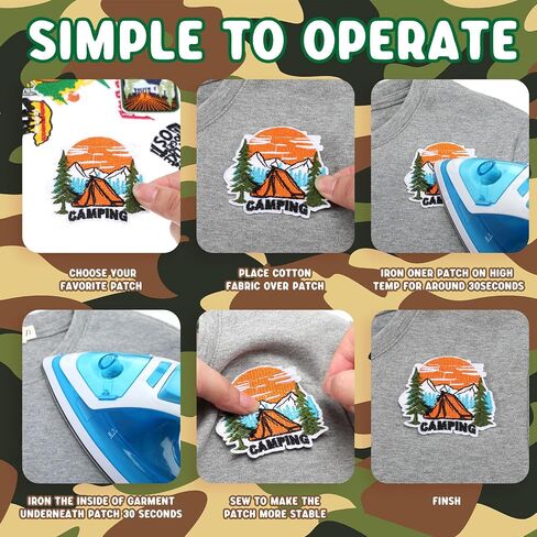 48 Pcs Camping Theme Iron on Patches Adventure Outdoor Mountain River Backpacking Sew on Patches Embroidered Applique for Jeans Jackets Clothes Backpack Cap DIY Crafts Sew Making in Kuwait