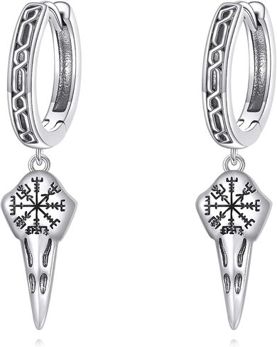 Viking Raven Hoop Earrings for Men Women S925 Sterling Silver Norse Viking Runes Jewelry Gifts in Saudi Arabia