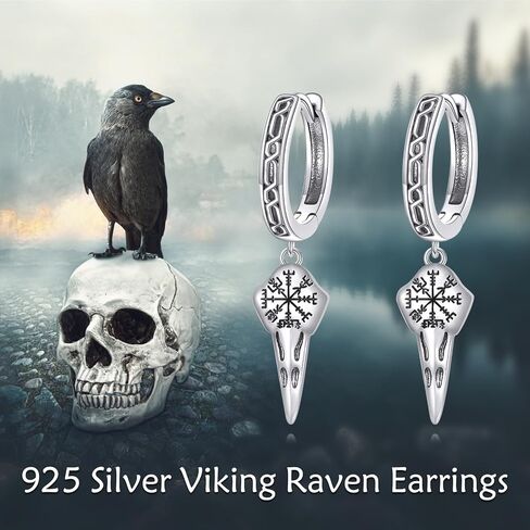 Viking Raven Hoop Earrings for Men Women S925 Sterling Silver Norse Viking Runes Jewelry Gifts in Saudi Arabia