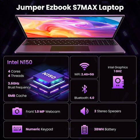 jumper Laptop, 16 Inch FHD IPS 1200p Screen, 5305U Processor, 4GB RAM 128GB EMMC, Office 365 1-Year Subscription, Windows 11 Computer with Stereo Speakers, HDMI. in Kuwait