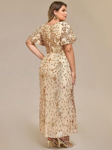 باستمرار بالإضافة إلى نساء V. العنق القصيرة الأكمام bodycon بترم Maxi بالإضافة إلى الفساتين الرسمية الحجم in Saudi Arabia