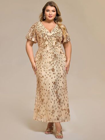 باستمرار بالإضافة إلى نساء V. العنق القصيرة الأكمام bodycon بترم Maxi بالإضافة إلى الفساتين الرسمية الحجم in Saudi Arabia