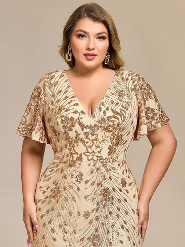 باستمرار بالإضافة إلى نساء V. العنق القصيرة الأكمام bodycon بترم Maxi بالإضافة إلى الفساتين الرسمية الحجم in Saudi Arabia