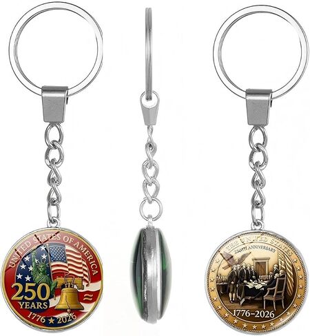2PCS America 250th عيد ميلاد سلسلة المفاتيح الزجاجية الكريستالية القابلة للانعكاس ، سلسلة مفاتيح الذكرى 250 ، ملحق شعار باتريوت in Kuwait