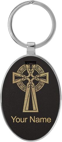 LaserGram Oval Keychain, Celtic Cross, Personalized Engraving Included (Metal Frame) in Saudi Arabia