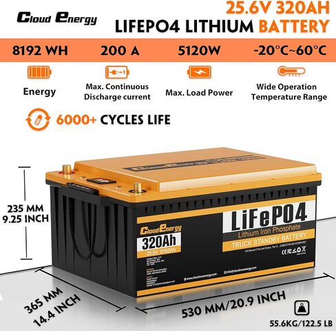 24V (25.6V) 320AH Truck Standby Smart Deep Cycle LifePo4 بطارية تسخين ذاتي مع Bluetooth 200A BMS (Peak 320a 30S 900A 2S) ، للشاحنة ، RVS ، محرك التصيد ، المحركات البحرية. in Saudi Arabia