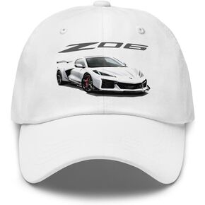 Arctic White C8 Corvette Z06 Dad Hat – Adjustable Cap with Front View Car Graphic for Chevy Fans in Saudi Arabia