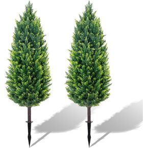 27.6'' Artificial Boxwood Ball Tree 2 Pack, UV Resistance Rated with Spike, Easy to Install, Fake Outdoor Plant for Front Door Decor, Home Decor, Garden, Wedding Decor in Saudi Arabia