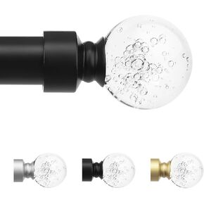 knobelite Black 1 Pack Window Treatment Single Curtain Rods, Adjustable Curtain Rod from 36 to 72 Inches with Crystal Finial Finials,1-Inch Curtain Rods for Windows in Saudi Arabia