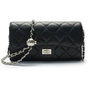 Quilted Leather Crossbody Wallet with Chain Strap, Black in Saudi Arabia