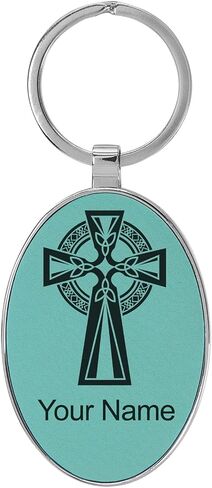 LaserGram Oval Keychain, Celtic Cross, Personalized Engraving Included (Metal Frame) in Saudi Arabia