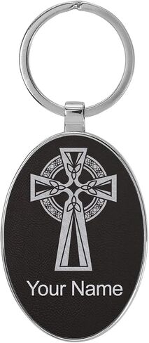 LaserGram Oval Keychain, Celtic Cross, Personalized Engraving Included (Metal Frame) in Saudi Arabia