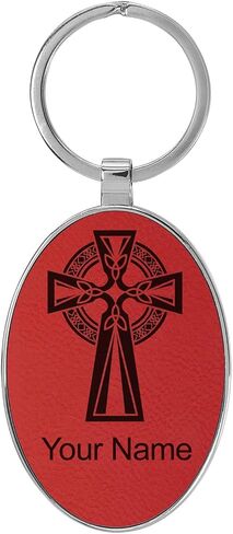 LaserGram Oval Keychain, Celtic Cross, Personalized Engraving Included (Metal Frame) in Saudi Arabia