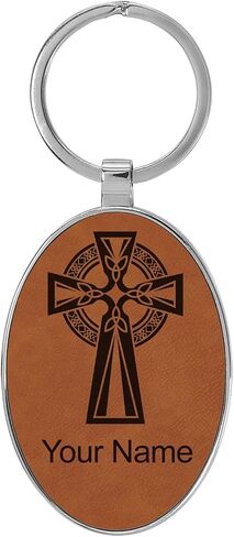 LaserGram Oval Keychain, Celtic Cross, Personalized Engraving Included (Metal Frame) in Saudi Arabia