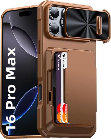 حافظة Vizvera لهاتف iPhone 16 Pro Max RFID، حامل بطاقات (4 بطاقات) وغطاء كاميرا ومسند، حافظة هاتف من السيليكون المقاوم للصدمات لكامل الجسم لهاتف 16 Pro Max 6.9 بوصة 2024- أسود in Kuwait