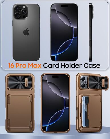 حافظة Vizvera لهاتف iPhone 16 Pro Max RFID، حامل بطاقات (4 بطاقات) وغطاء كاميرا ومسند، حافظة هاتف من السيليكون المقاوم للصدمات لكامل الجسم لهاتف 16 Pro Max 6.9 بوصة 2024- أسود in Kuwait
