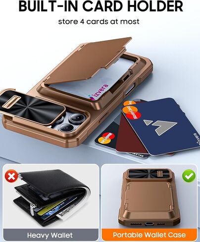حافظة Vizvera لهاتف iPhone 16 Pro Max RFID، حامل بطاقات (4 بطاقات) وغطاء كاميرا ومسند، حافظة هاتف من السيليكون المقاوم للصدمات لكامل الجسم لهاتف 16 Pro Max 6.9 بوصة 2024- أسود in Kuwait