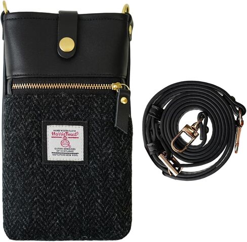 Harris Tweed Handmade Crossbody Cell Phone Bag for Women Small Shoulder Purse with Microfiber Leather Wool Fabric in Kuwait