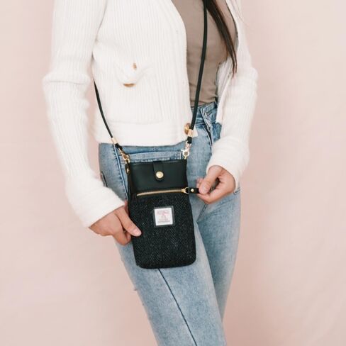 Harris Tweed Handmade Crossbody Cell Phone Bag for Women Small Shoulder Purse with Microfiber Leather Wool Fabric in Kuwait