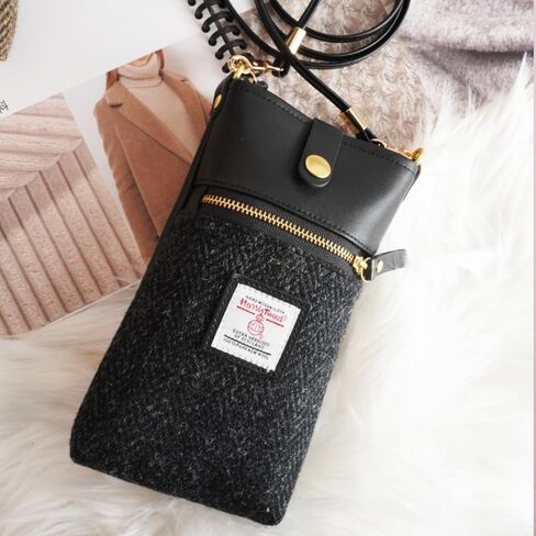 Harris Tweed Handmade Crossbody Cell Phone Bag for Women Small Shoulder Purse with Microfiber Leather Wool Fabric in Kuwait