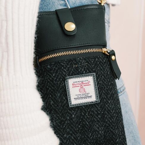 Harris Tweed Handmade Crossbody Cell Phone Bag for Women Small Shoulder Purse with Microfiber Leather Wool Fabric in Kuwait