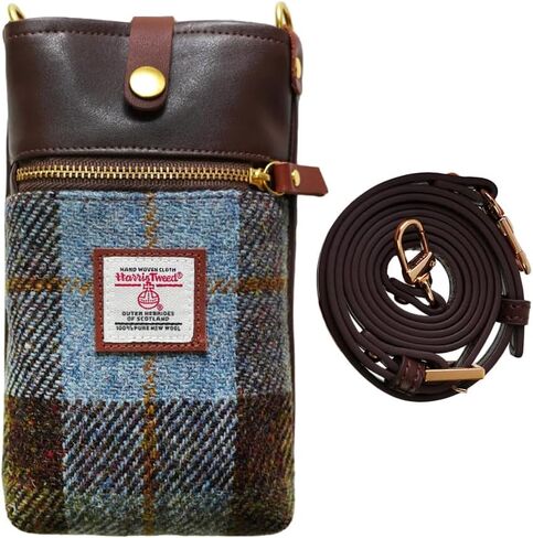 Harris Tweed Handmade Crossbody Cell Phone Bag for Women Small Shoulder Purse with Microfiber Leather Wool Fabric in Kuwait
