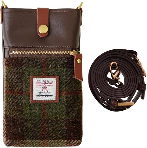 Harris Tweed Handmade Crossbody Cell Phone Bag for Women Small Shoulder Purse with Microfiber Leather Wool Fabric in Kuwait