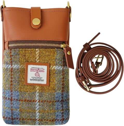Harris Tweed Handmade Crossbody Cell Phone Bag for Women Small Shoulder Purse with Microfiber Leather Wool Fabric in Kuwait