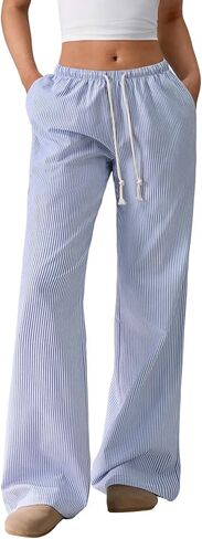 ZAFUL Casual Pants for Women, Pajama Pants Stripe Home Pants Palazzo Drawstring Waist Straight Leg in Saudi Arabia