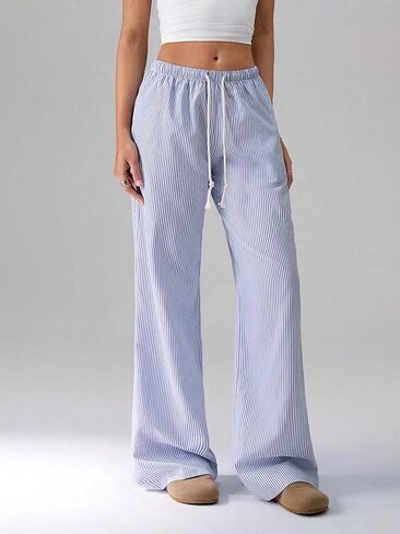 ZAFUL Casual Pants for Women, Pajama Pants Stripe Home Pants Palazzo Drawstring Waist Straight Leg in Saudi Arabia